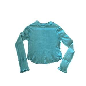 We The Free Women's High Neck Long Sleeve T-Shirt Top Casual Blue Size Large